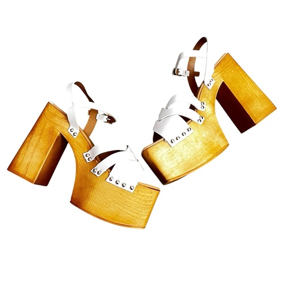 Steve Madden Caileen White Leather Y2K Chunky Platform Block Heel Sandals - Picture 6 of 11